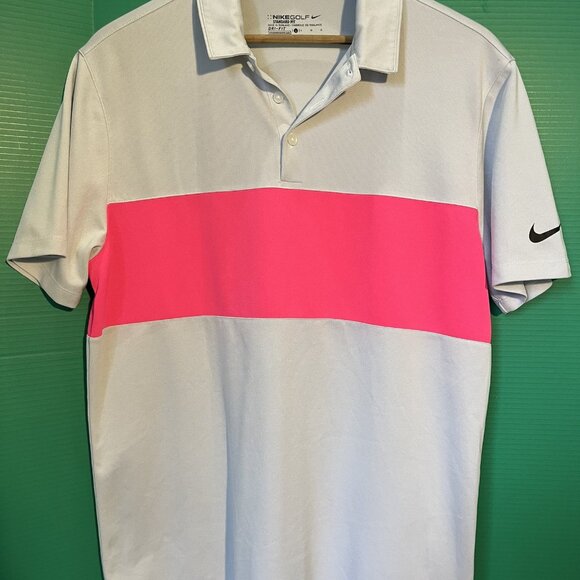 Nike Golf Dri-FIT Polo Shirt L gray Pink Stripe – Clean Performance Fit - Picture 1 of 5